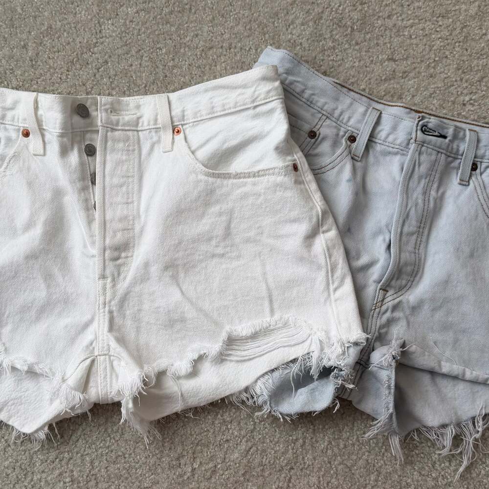 2 Levi's 501 Original Fit High Rise Distressed Cutoff Denim Shorts